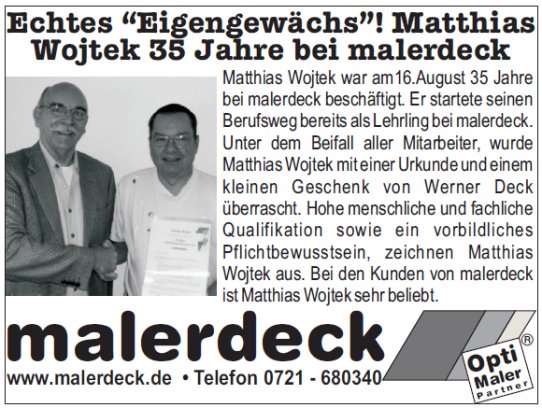 Anzeige für Matthias Wojtek