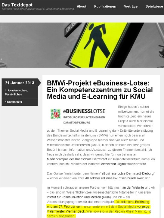 BMWi-Projekt eBusiness-Lotse: Ein Kompetenzzentrum zu Social Media und E-Learning für KMU