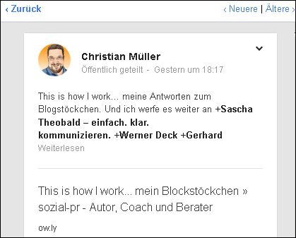 Christian Müller - warf mir das "Blogstöckchen" zu