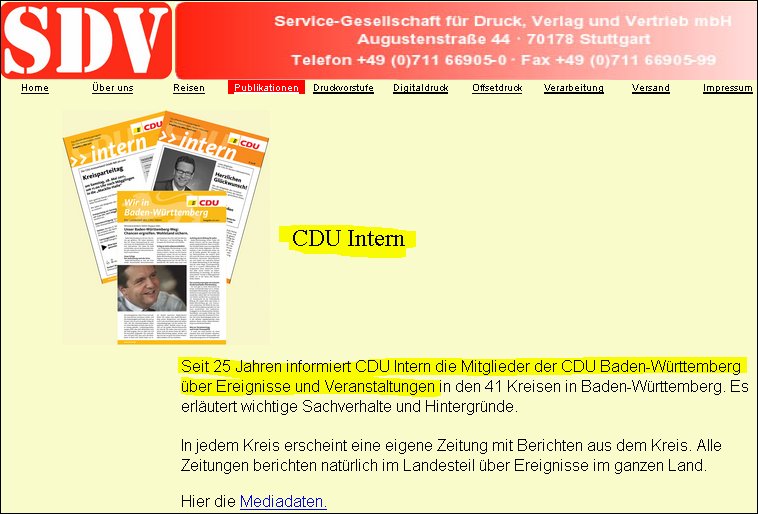 Druckerzeugnis "CDU Intern" des SDV Verlag und Druckerei