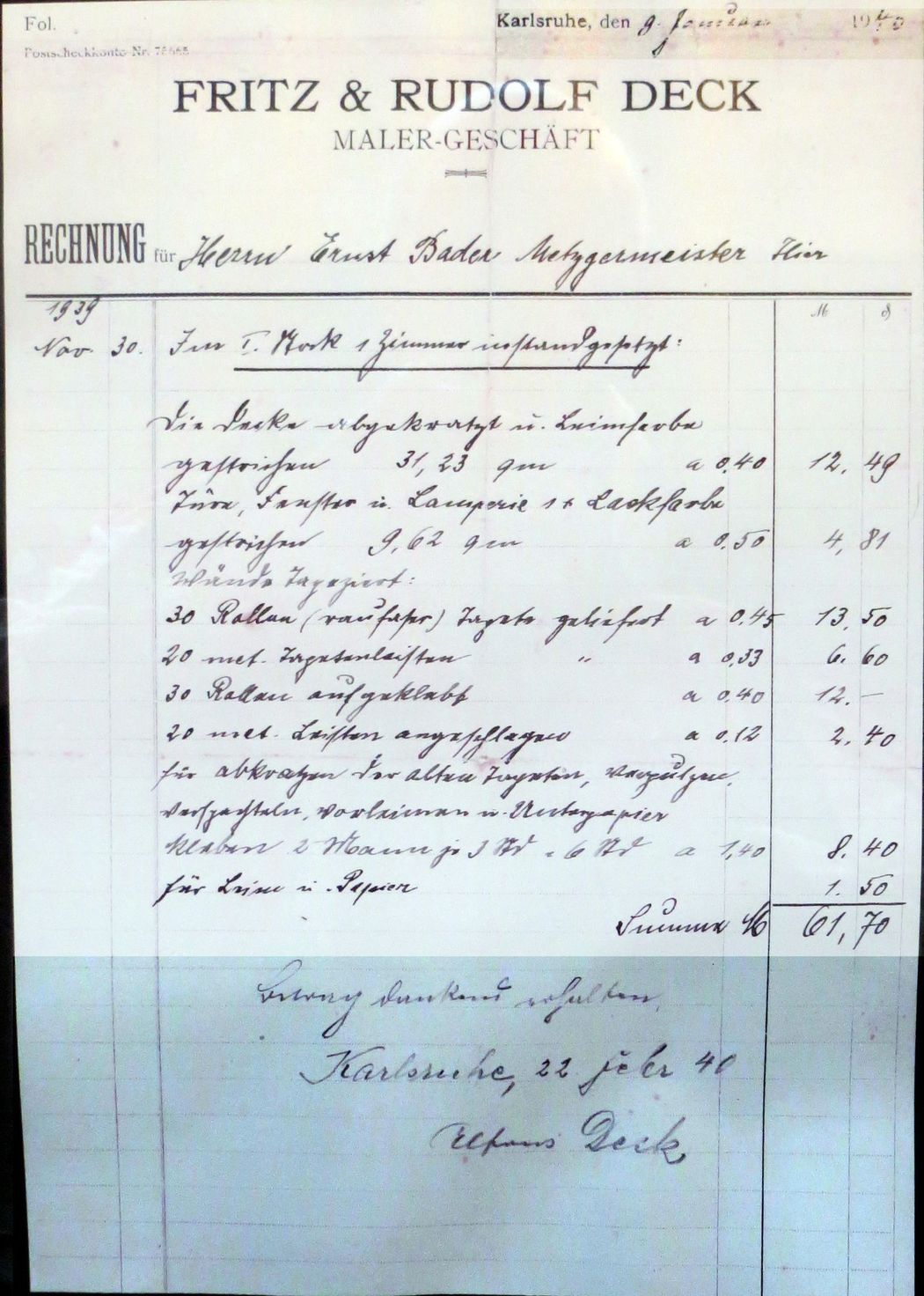 Rechnung aus 1940