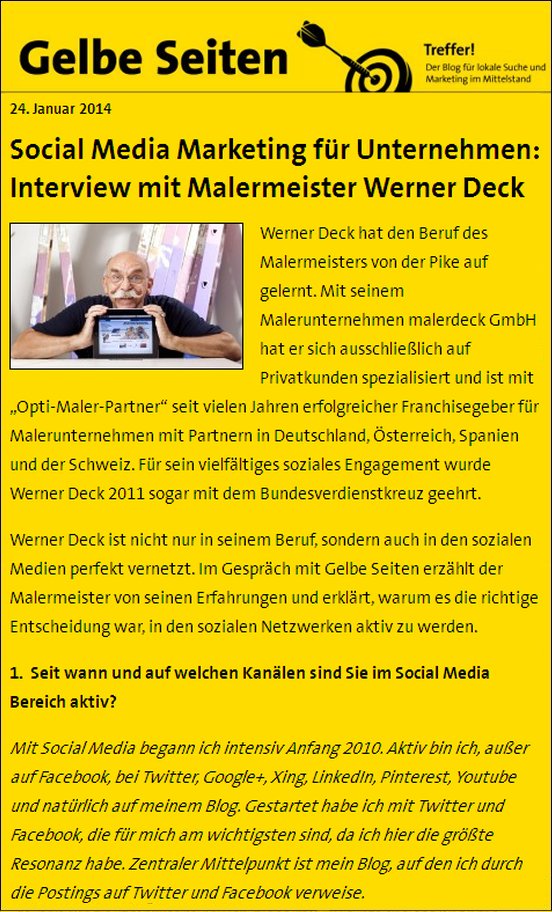 Gelbe Seiten Blog interviewt Werner Deck